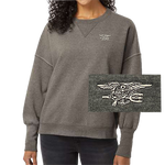 Ladies Gray Trident Sueded Crewneck Sweatshirt