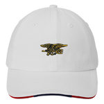 White Sandwich Bill Cap with Gold Trident