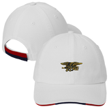 White Sandwich Bill Cap with Gold Trident